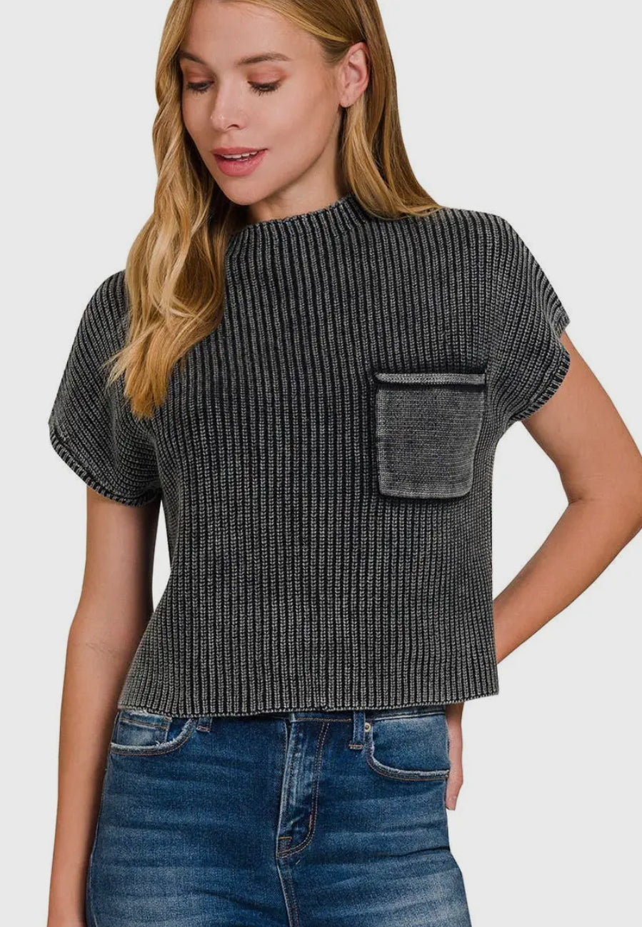 Washed Mock Neck Sweater
