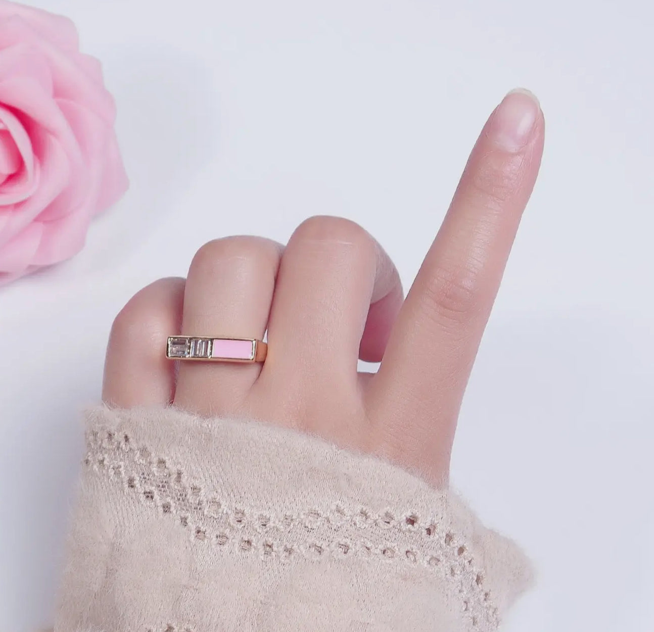 Minimalist Pink Baguette Ring