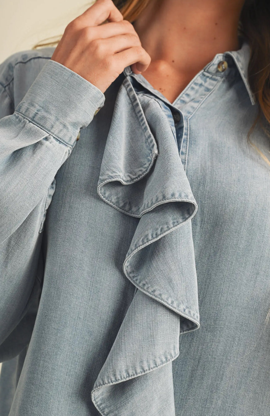 Cyndi Ruffle Chambray Blouse