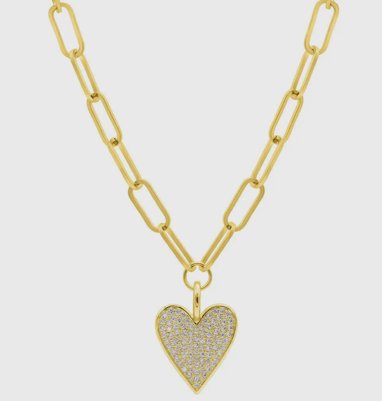 Chunk Link Pave Heart Necklace