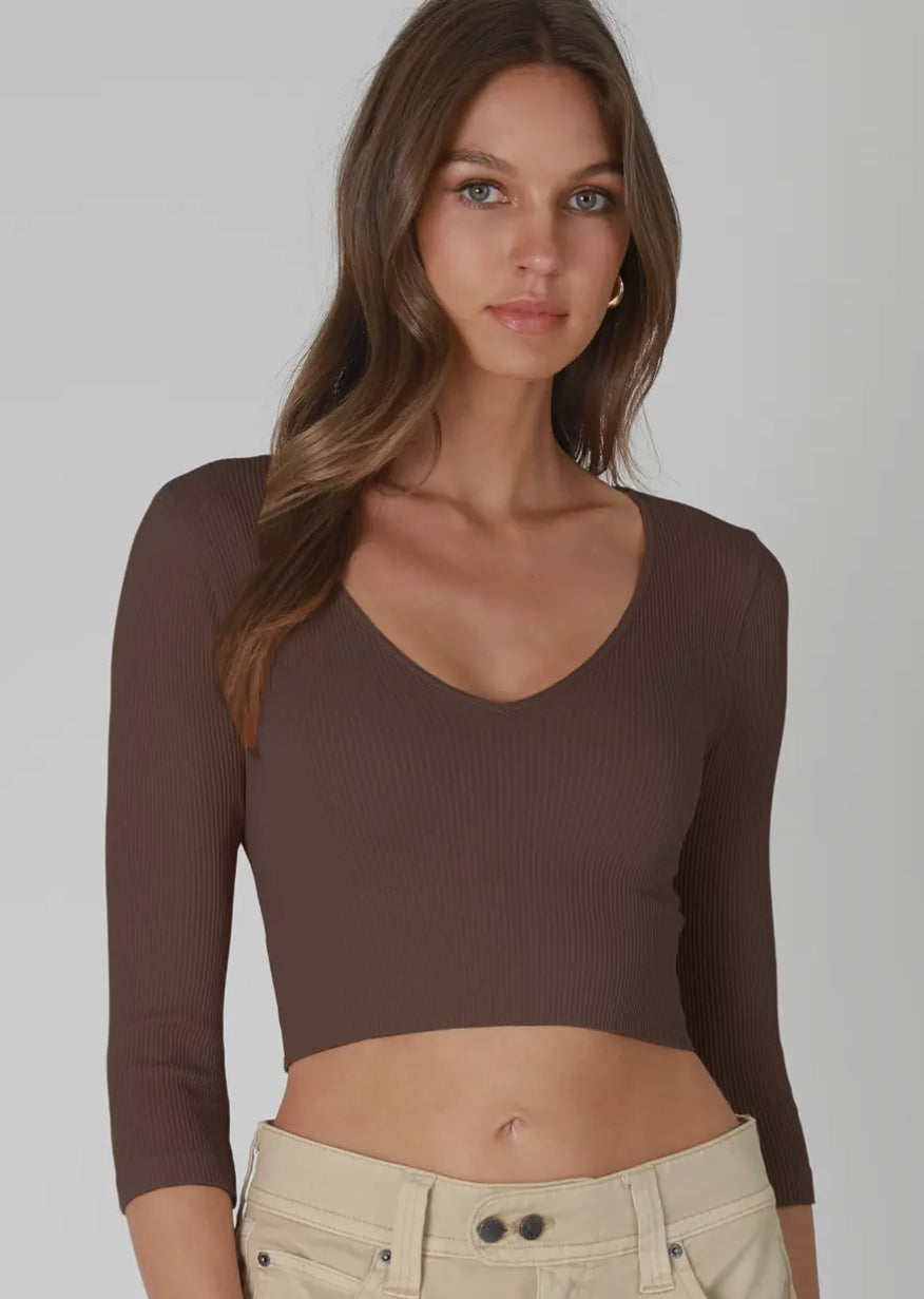Ribbed 3/4 Sleeve Crop Top