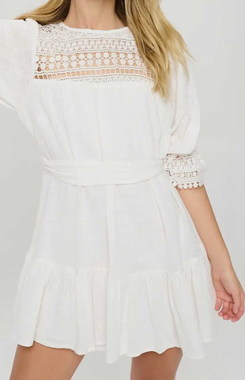 Crochet Trim Mini Dress