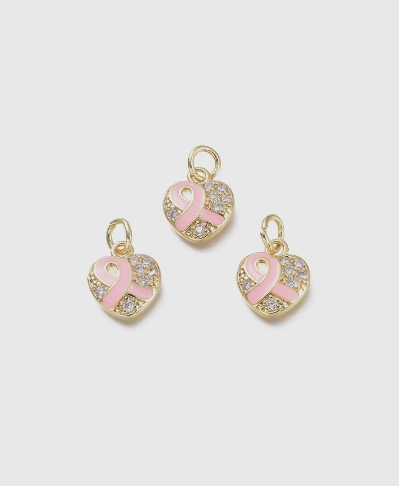 Breast Cancer Ribbon Heart Charm