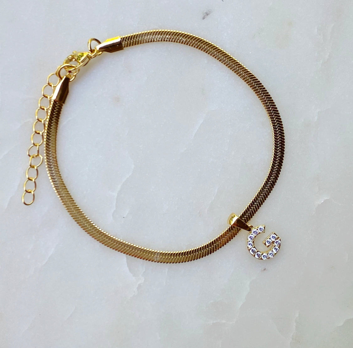 Herringbone Initial Anklet