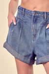 Tuck Denim Shorts