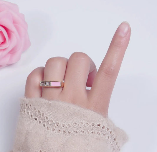 Minimalist Pink Baguette Ring