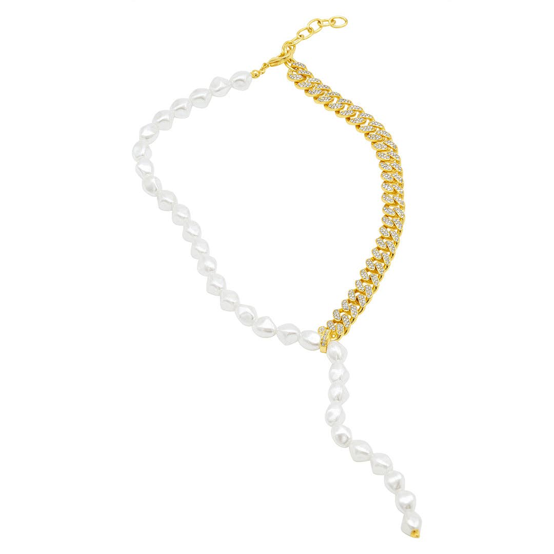 Half and Half Pearl Lariat Chain Necklace