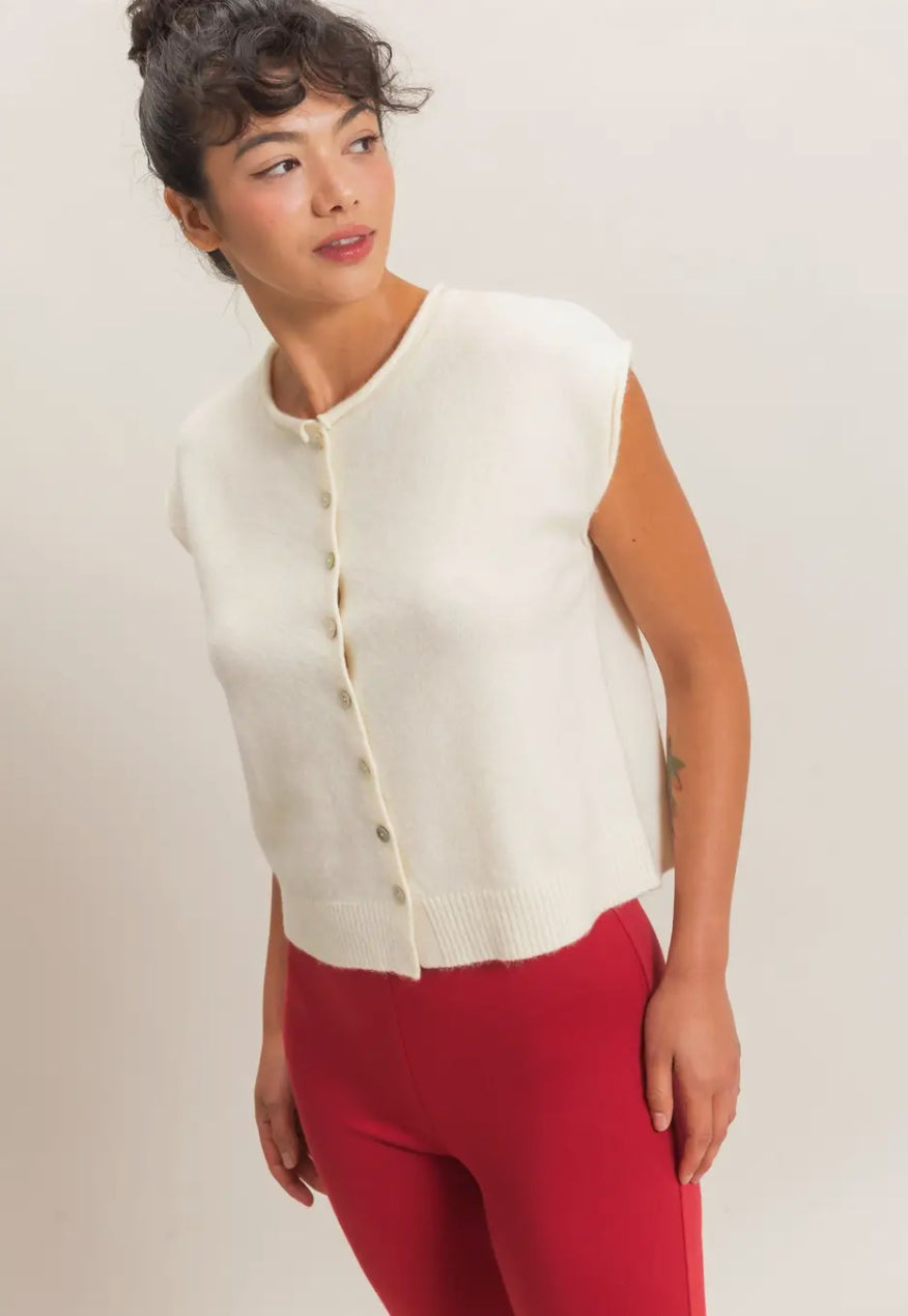 Rita Rolled Edge Button Up Sweater Vest