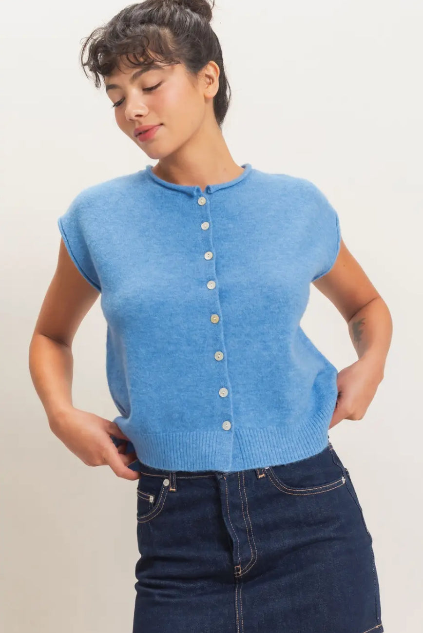 Rita Rolled Edge Button Up Sweater Vest