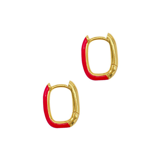 Pink Rectangle Huggie Hoops