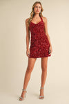 Velvet Sequin Halter Mini Dress