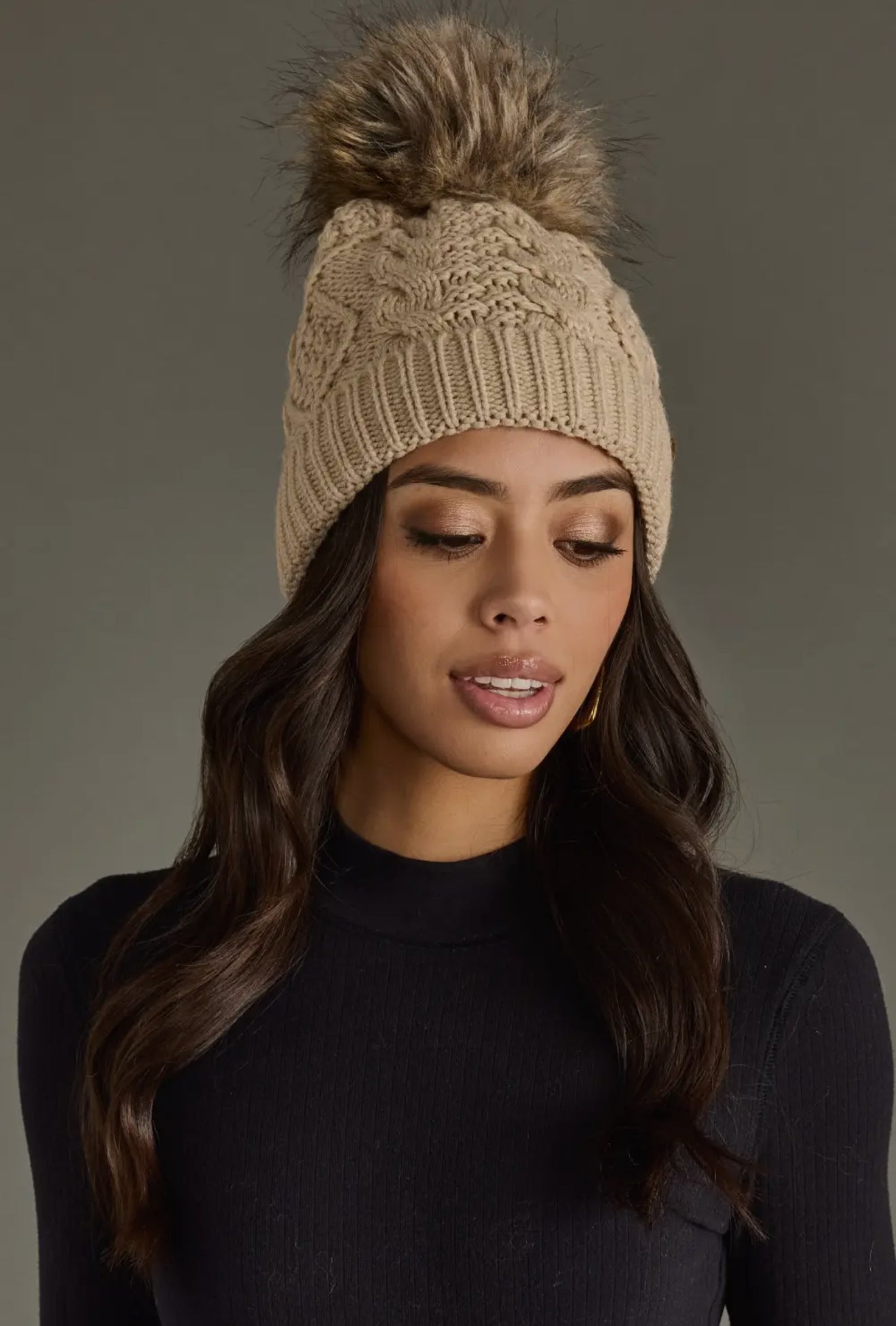 Cable Knit Pom Beanie
