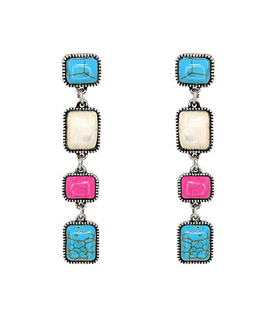 Linear Square Stone Earrings