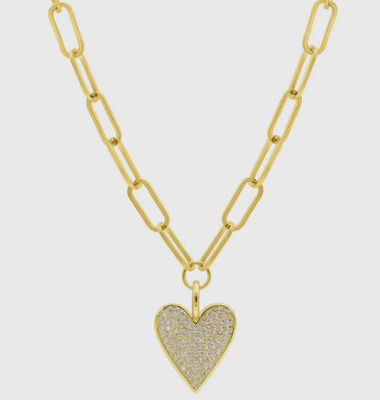 Chunk Link Pave Heart Necklace