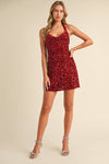 Velvet Sequin Halter Mini Dress