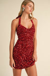 Velvet Sequin Halter Mini Dress