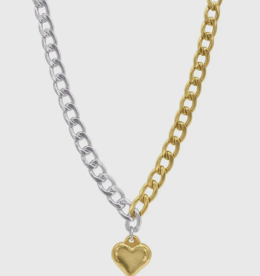 Half & Half Heart Chain Toggle Necklace