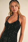 Velvet Sequin Halter Mini Dress