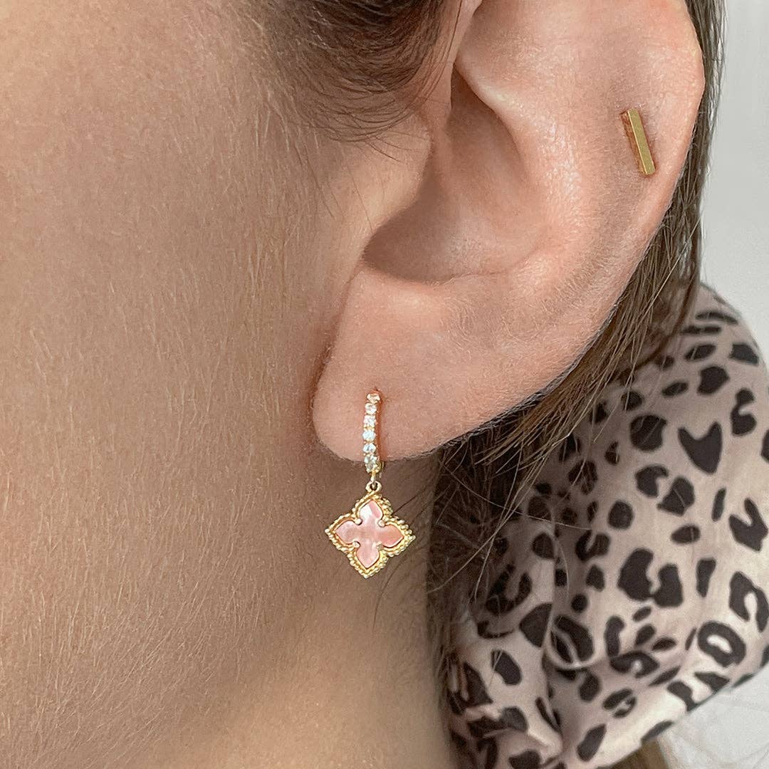 Floral Dangle Mother of Pearl Hoop