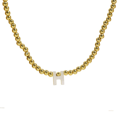 Initial Gold Bead Shell Necklace