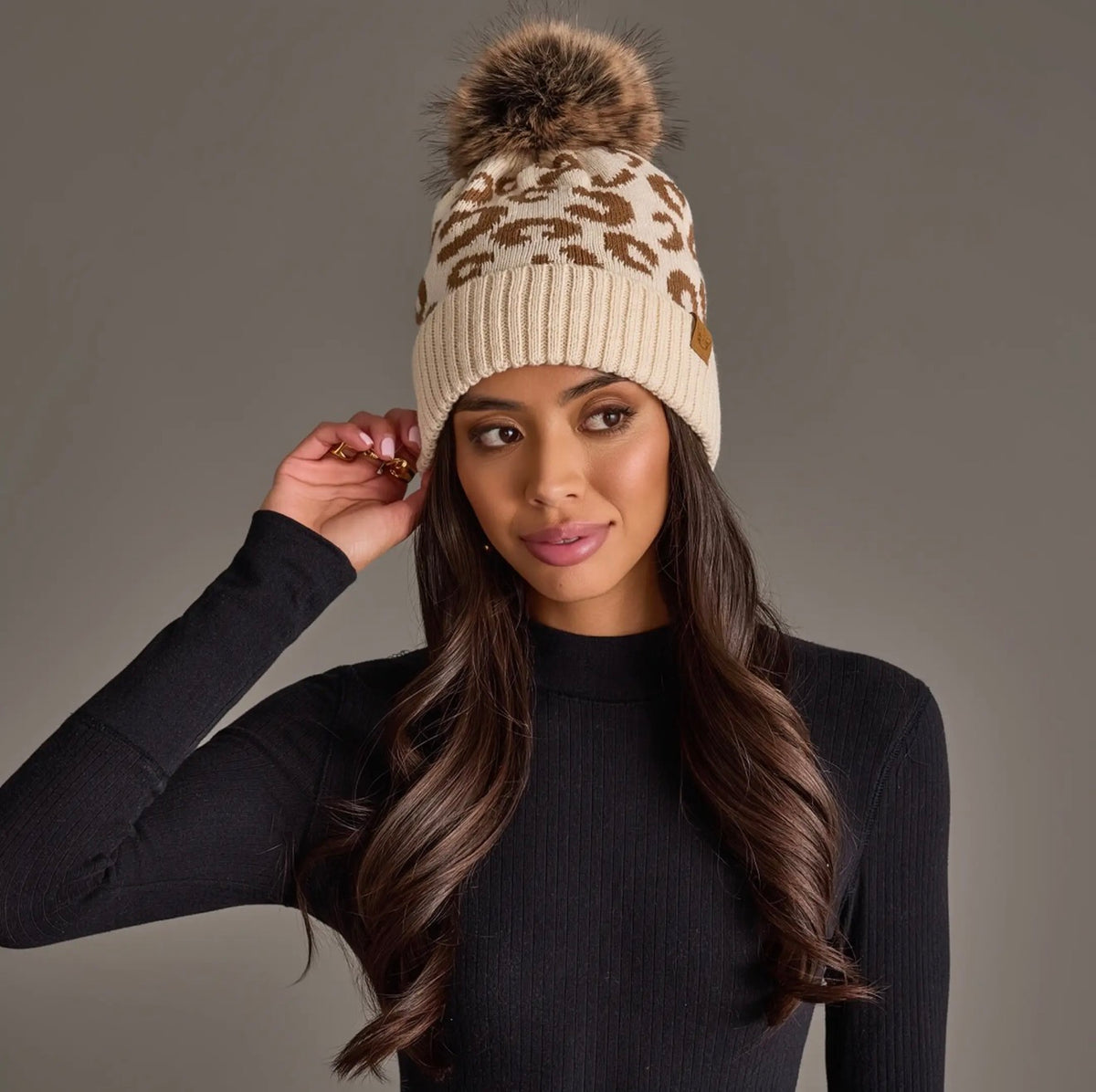 Leopard Pom Beanie