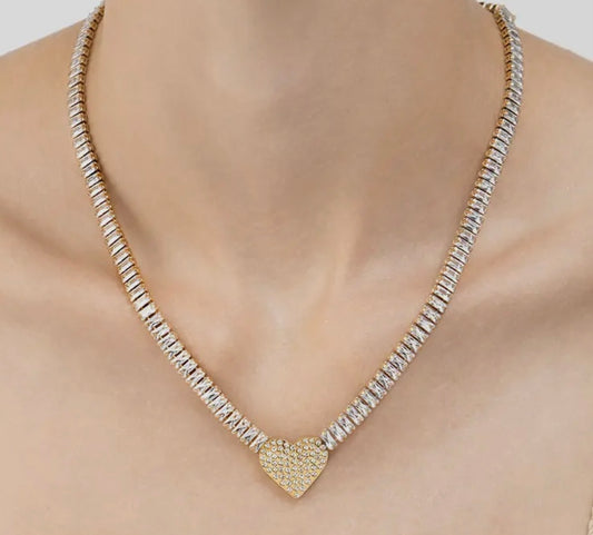 Baguette Tennis Heart Necklace