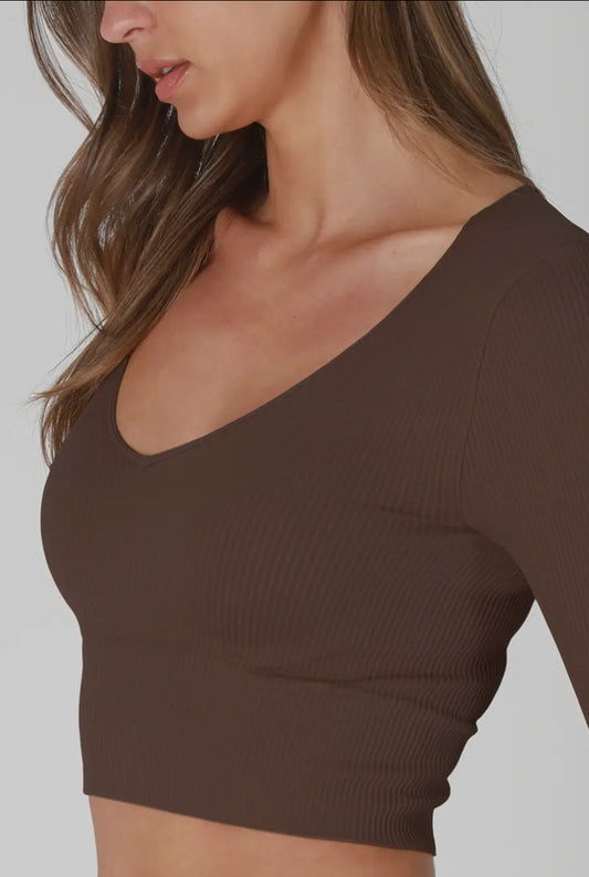 Ribbed 3/4 Sleeve Crop Top