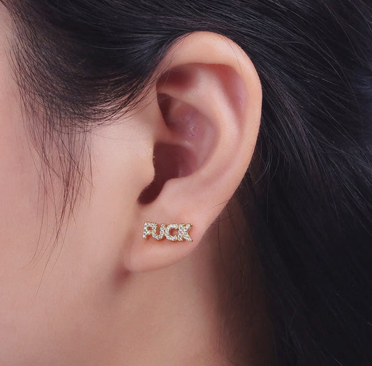 F Word Stud Earrings