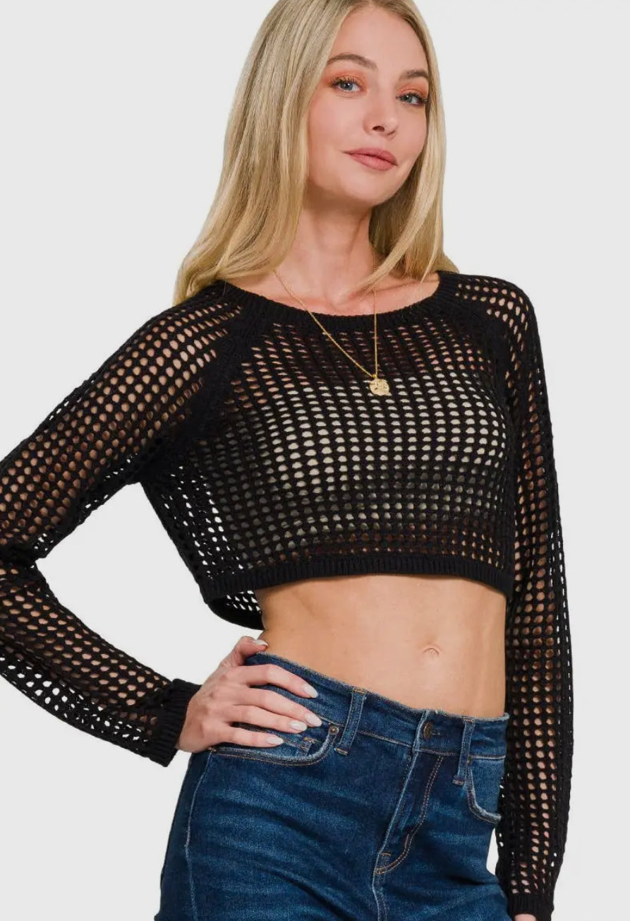 Hollow Knitted Cropped Sweater