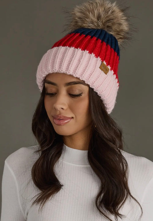 Aspen Tri Color Pom Beanie