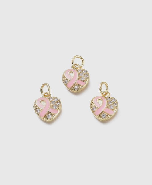 Breast Cancer Ribbon Heart Charm