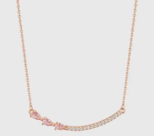 Curved Bar Rose Pear Necklace