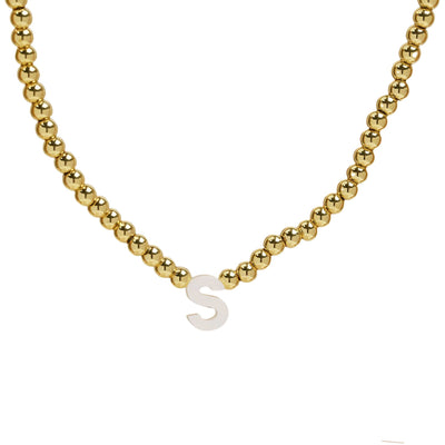 Initial Gold Bead Shell Necklace