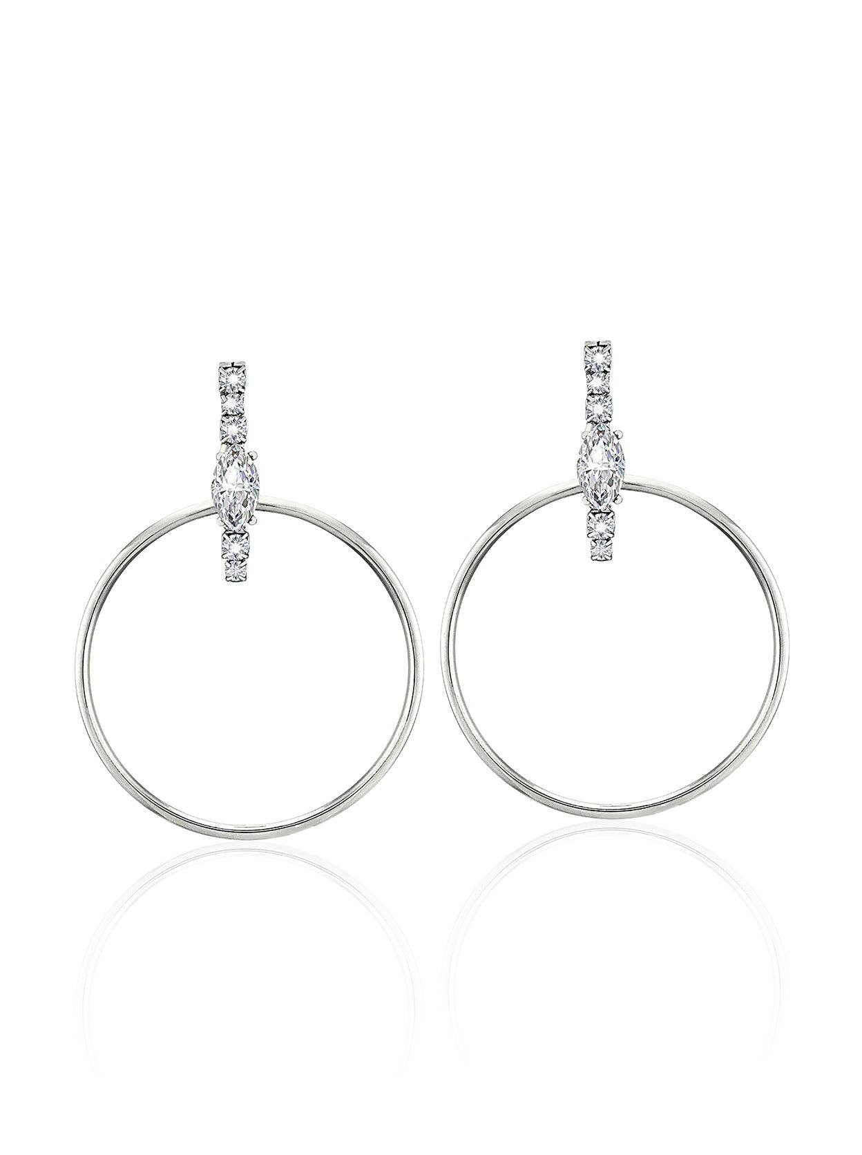 Silver Drop Hoop Earrings