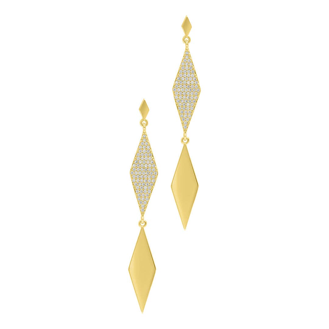 14k Gold Plated Long Diamond Drop Earrings