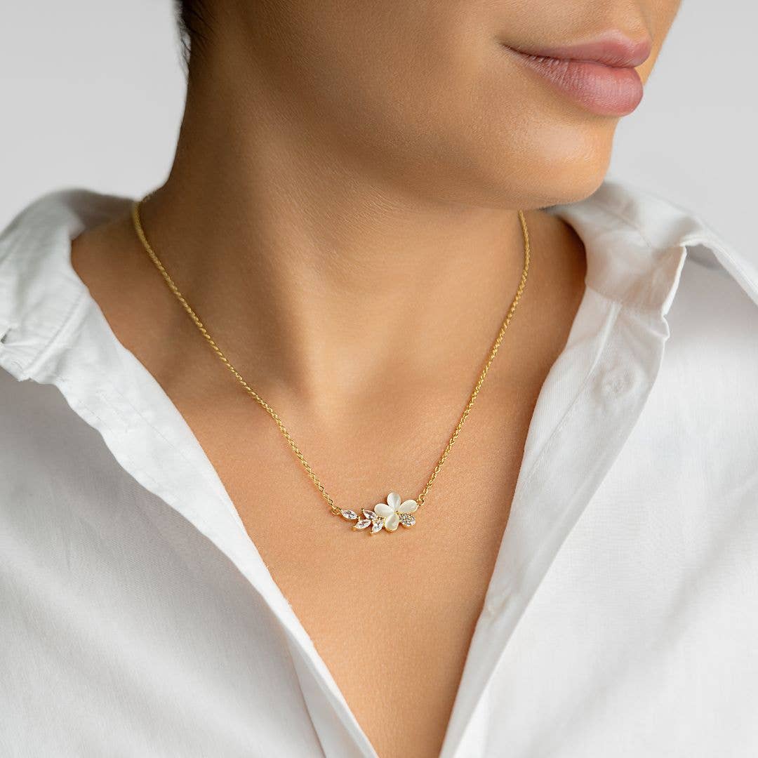 Crystal Flower Branch Leaf Necklace