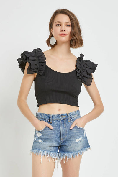 Flutter Sleeve Rib Top