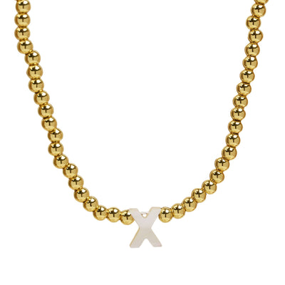 Initial Gold Bead Shell Necklace