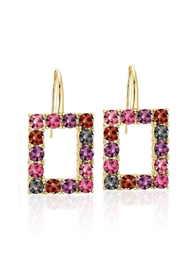 Multicolor Square Crystal Drop Earrings