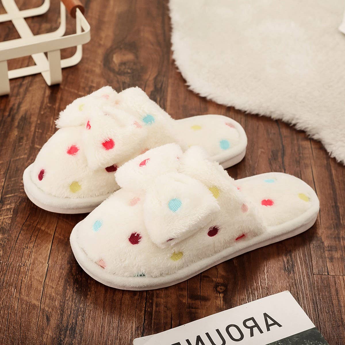 Polka Dot Fuzzy Slippers