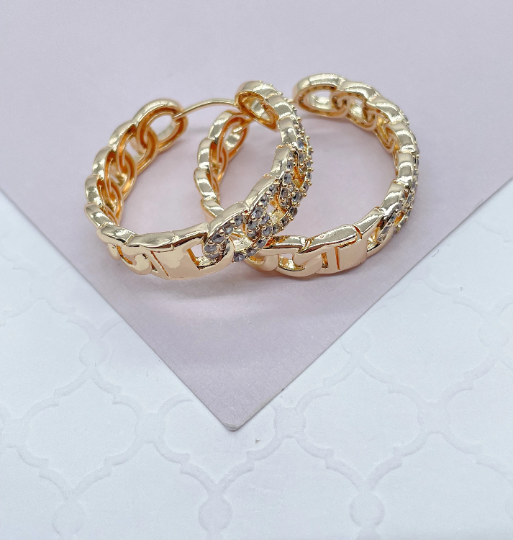 Pave Link Hoop Earrings