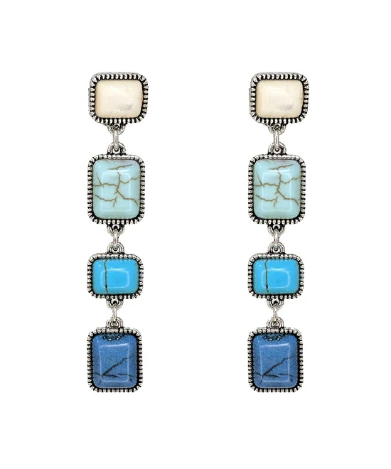 Linear Square Stone Earrings