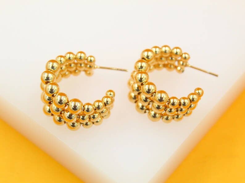 Beaded Open Hoop Earrings