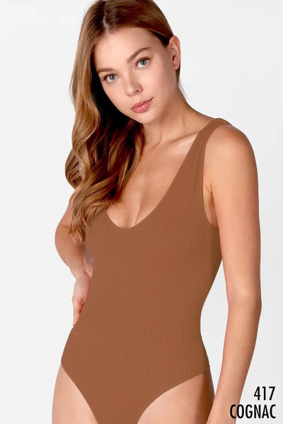 Ribbed V-Neck Bodysuit